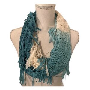 Teal And Cream Color Infinity Scarf